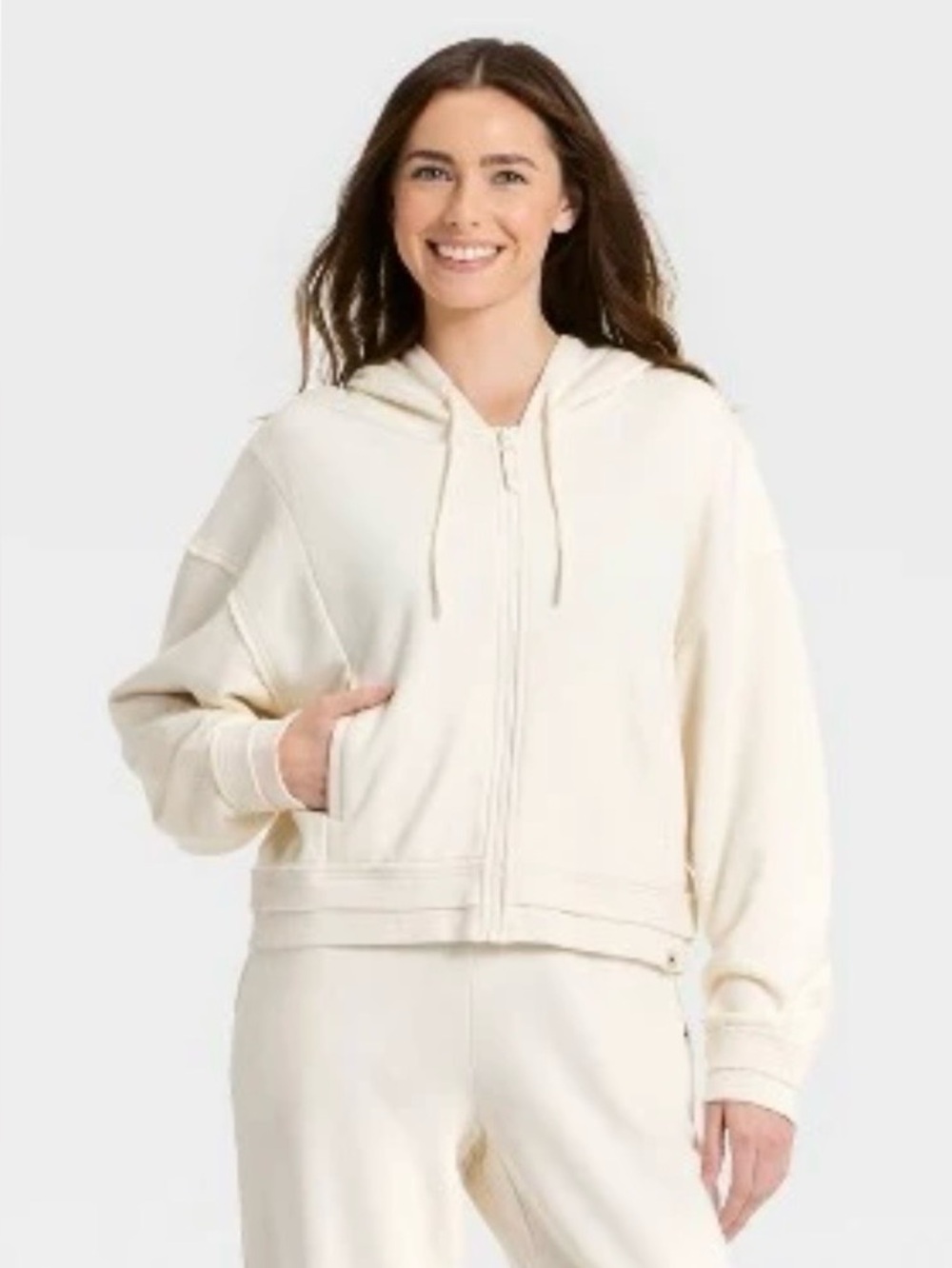 JoyLab Cropped Cream Zip-Up Hoodie